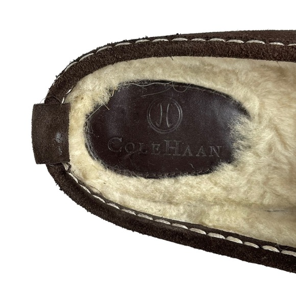 COLE HAAN D20693 BROWN SUEDE SHEEPSKIN LINED RUBBER WATERPROOF SOLE CLOG MULES - Picture 10 of 14